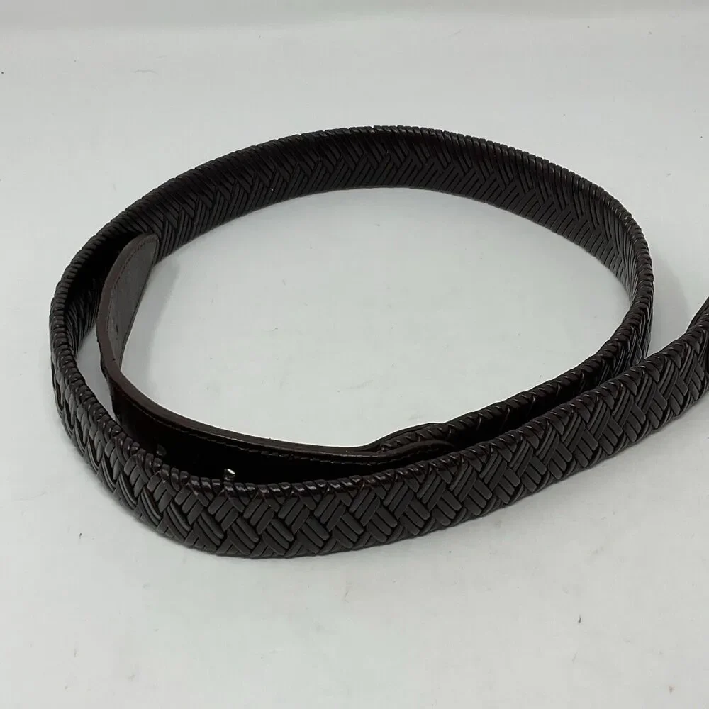 Columbia Sporting Goods Brown Leather Belt Mens 38/95 Laced Braid Pewter Buckle‎